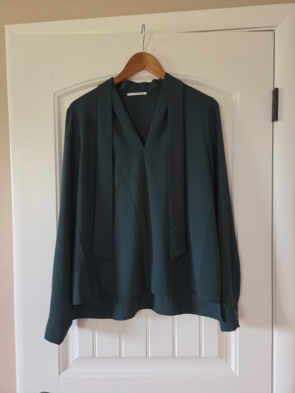 Tahari Forest Green Tie-Neck Blouse